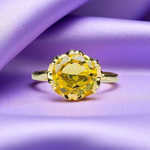 VINTAGE- 14K Gold -Natural Citrine Ring -Sz 6.5- 1.2 CT Mid Century Portuguese - Picture 1 of 16